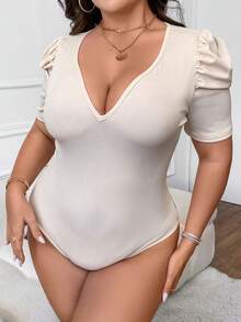 SHEIN Clasi 大碼泡泡袖連體衣 - 杏色 - 查看 6