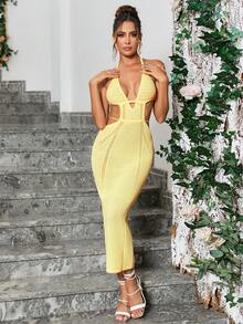 PARTHEA Cut Out Tie Backless Halter Neck Jumper Dress