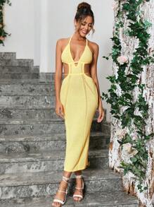 PARTHEA Cut Out Tie Backless Halter Neck Jumper Dress