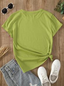 INAWLY Solid Round Neck Tee - Green - View 2