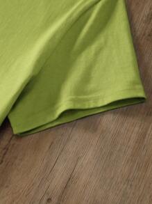 INAWLY Solid Round Neck Tee - Green - View 4