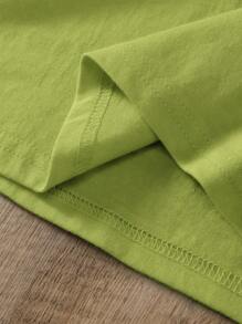 INAWLY Solid Round Neck Tee - Green - View 5