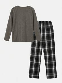 SHEIN Leap Crew Boys Letter Graphic Tee & Plaid Trousers PJ Set