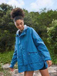 In My Nature Solid Drawstring Hooded Sports Jacket - Blue - View 4