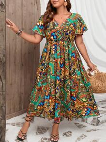 Breezaya Plus Allover Print Butterfly Sleeve Dress - Multicolor - View 5
