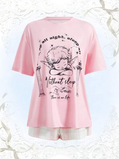 Kawaii Slogan Figure Graphic PJ Set