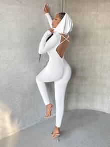 SHEIN SXY Đơn vị Nữ Hội Chữ thập Lộ Lưng màu trơn - trắng - Xem 1