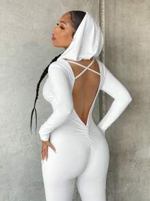 SHEIN SXY Đơn vị Nữ Hội Chữ thập Lộ Lưng màu trơn - trắng - Xem 4