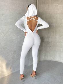 SHEIN SXY Đơn vị Nữ Hội Chữ thập Lộ Lưng màu trơn - trắng - Xem 6