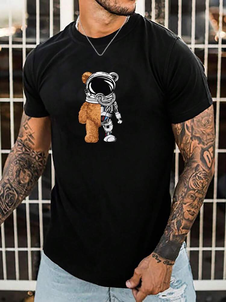 Manfinity ผู้ชาย เสื้อยืด พิมพ์ หมี - สีดำ - ดู 1