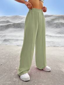 SHEIN EZwear 素色高腰長褲 - 青檸色 - 查看 3