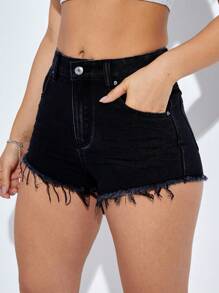 Shorts en mezclilla bajo crudo - Negro - Ver 6