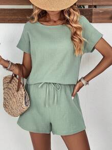 SHEIN LUNE Manches Chauve-Souris Blouse & À Nœud Short