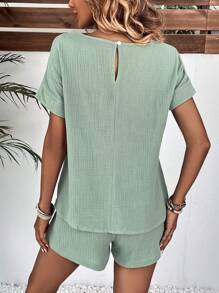 SHEIN LUNE Manches Chauve-Souris Blouse & À Nœud Short