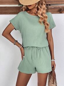 SHEIN LUNE Manches Chauve-Souris Blouse & À Nœud Short