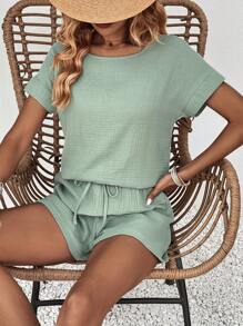 SHEIN LUNE Manches Chauve-Souris Blouse & À Nœud Short