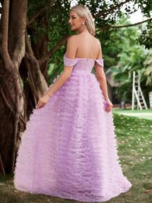 Off Shoulder Lưới tương phản Kim sa Đầm - Màu tím - Xem 2