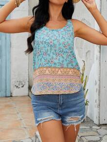 Floral Print Tank Top - Multicolor - View 1