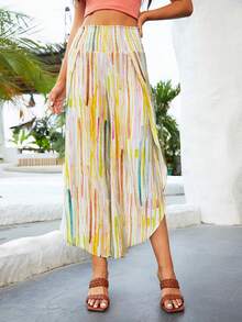 紮染高衩闊腿褲 - 黃色 - 查看 3