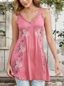 印花吊帶上衣 - 粉色 - 查看 1