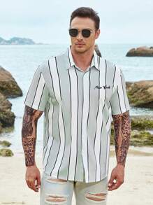 Manfinity Homme Men Plus Striped & Letter Graphic Shirt Without Tee - Multicolor - View 1