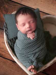 Newborn Photography Solid Blanket & Pillow - Dusty Blue - View 1