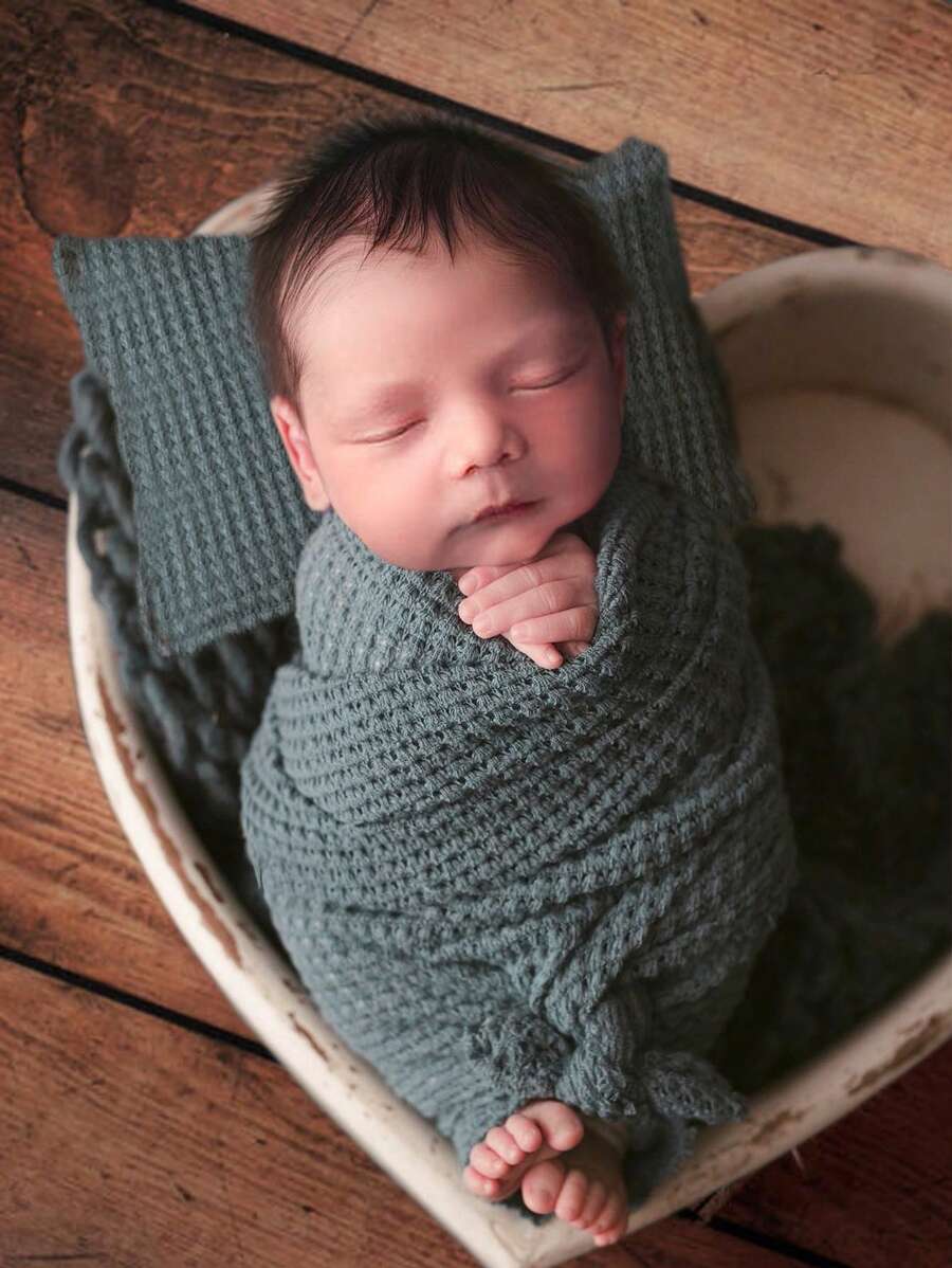 Newborn Photography Solid Blanket & Pillow - Dusty Blue - View 1