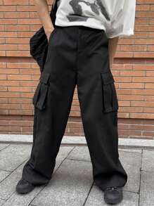 Manfinity Roghcode Men Flap Pocket Side Cargo Pants - Black - View 3