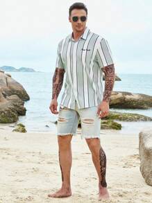 Manfinity Homme Men Plus Striped & Letter Graphic Shirt Without Tee - Multicolor - View 4