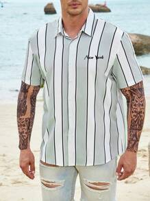 Manfinity Homme Men Plus Striped & Letter Graphic Shirt Without Tee - Multicolor - View 6