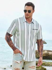 Manfinity Homme Men Plus Striped & Letter Graphic Shirt Without Tee - Multicolor - View 7