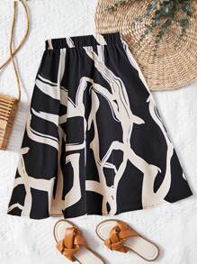 SHEIN 女孩圖案印花喇叭半身裙 - 彩色 - 查看 1