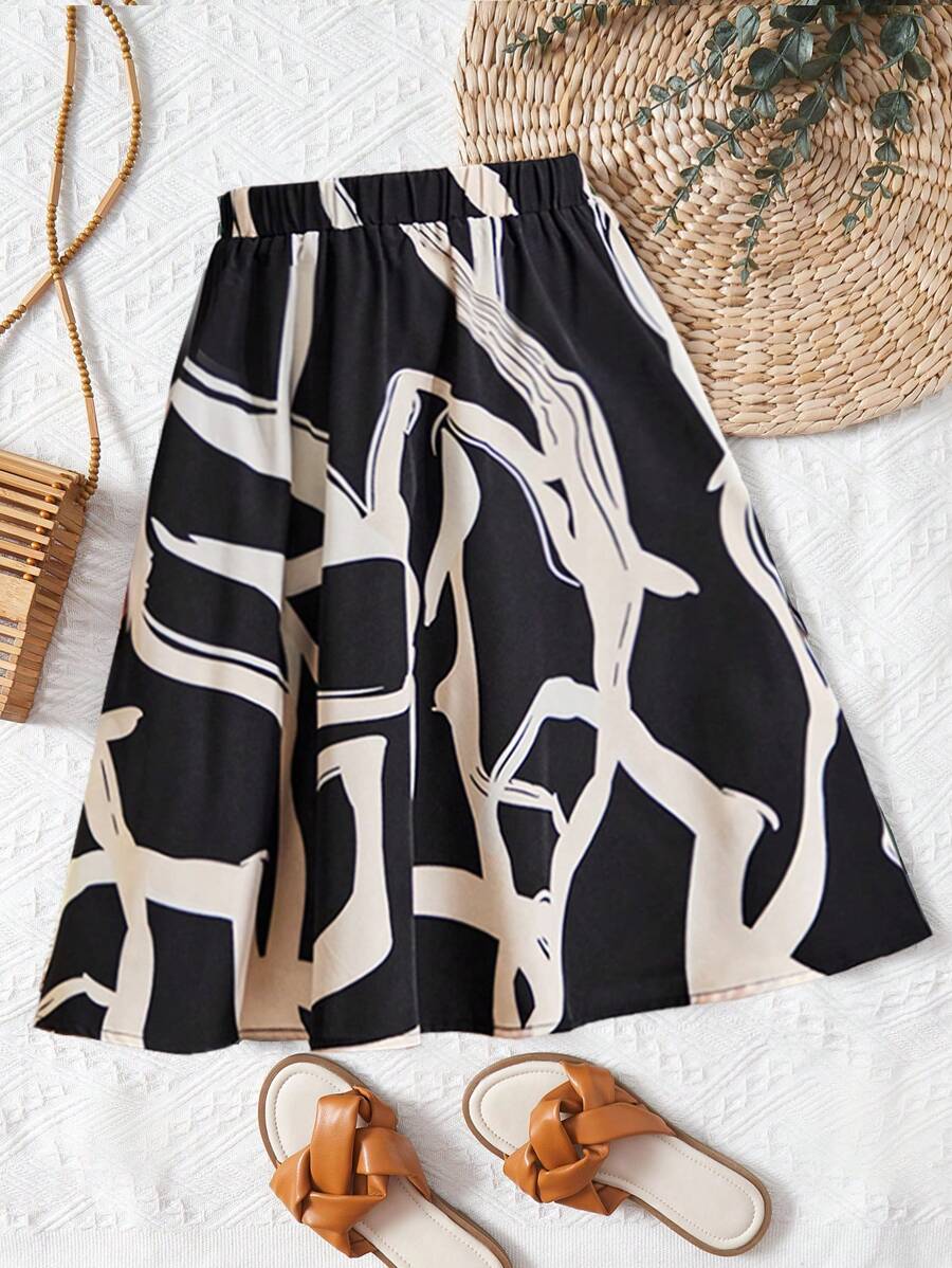 SHEIN 女孩圖案印花喇叭半身裙 - 彩色 - 查看 1