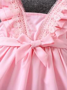 SHEIN Đầm bé gái Tương phản ren Xù màu trơn Dễ thương - Màu Hồng baby - Xem 4