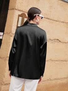 Modelyn Camisa con botones delanteros unicolor, blusas de manga larga - Negro - Ver 2