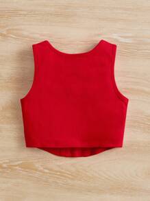 Cô gái Tween Màu thuần Thời gian rảnh rỗi Cami ngọn - Đỏ - Xem 2