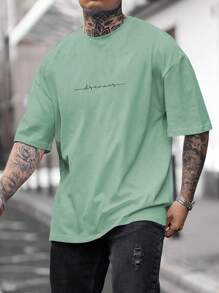 Manfinity Homme Áo thun nam họa tiết chữ rộng rãi thoải mái cho mùa hè - Màu xanh Bạc hà - Xem 1