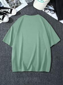 Manfinity Homme Áo thun nam họa tiết chữ rộng rãi thoải mái cho mùa hè - Màu xanh Bạc hà - Xem 2