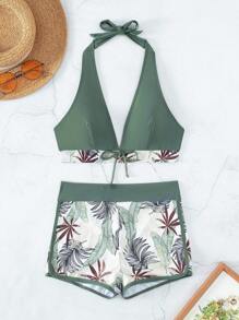 Bañador bikini halter con estampado tropical - Multicolor - Ver 5