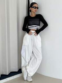 DAZY 雙色前繫帶短款毛衣 - 黑色 - 查看 5