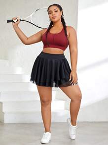 Plus Solid Racer Back Sports Bra - Burgundy - View 4