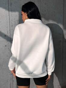 SHEIN Unity Quần áo thể thao nữ Dây kéo Túi Lá thư Giải trí - trắng - Xem 2