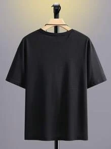 Manfinity Homme 男士大码撞色字母圖案T恤 - 黑色 - 查看 2