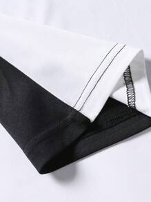 Manfinity Homme 男士大码撞色字母圖案T恤 - 黑色 - 查看 3