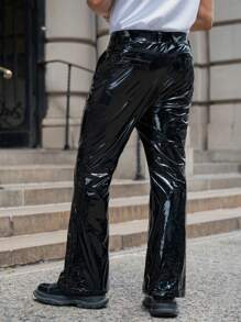 Manfinity EMRG Men Solid PU Leather Trousers Without Belt - Black - View 2