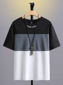 Manfinity Homme 男士大码撞色字母圖案T恤 - 黑色 - 查看 4