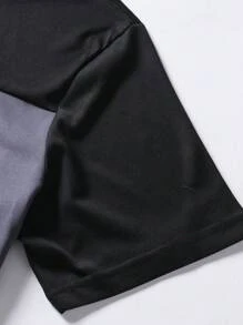 Manfinity Homme 男士大码撞色字母圖案T恤 - 黑色 - 查看 5