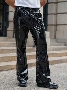 Manfinity EMRG Men Solid PU Leather Trousers Without Belt - Black - View 6