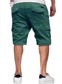 Men Flap Pocket Drawstring Waist Loose Cargo Shorts - Green - View 2