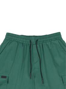 Men Flap Pocket Drawstring Waist Loose Cargo Shorts - Green - View 4